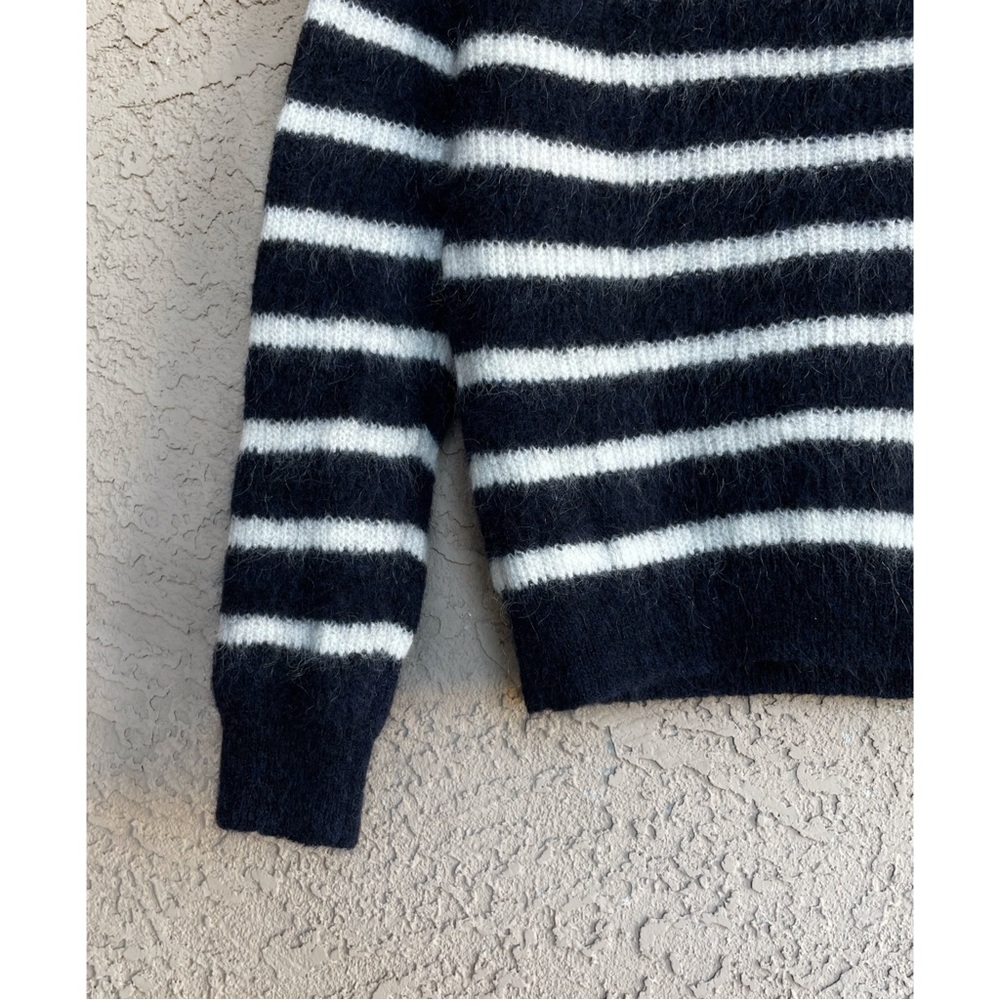 SEZANE Navy Blue & White Striped Alpaca Wool Sweater Fuzzy Preppy Trudy Jumper - Picture 13 of 16
